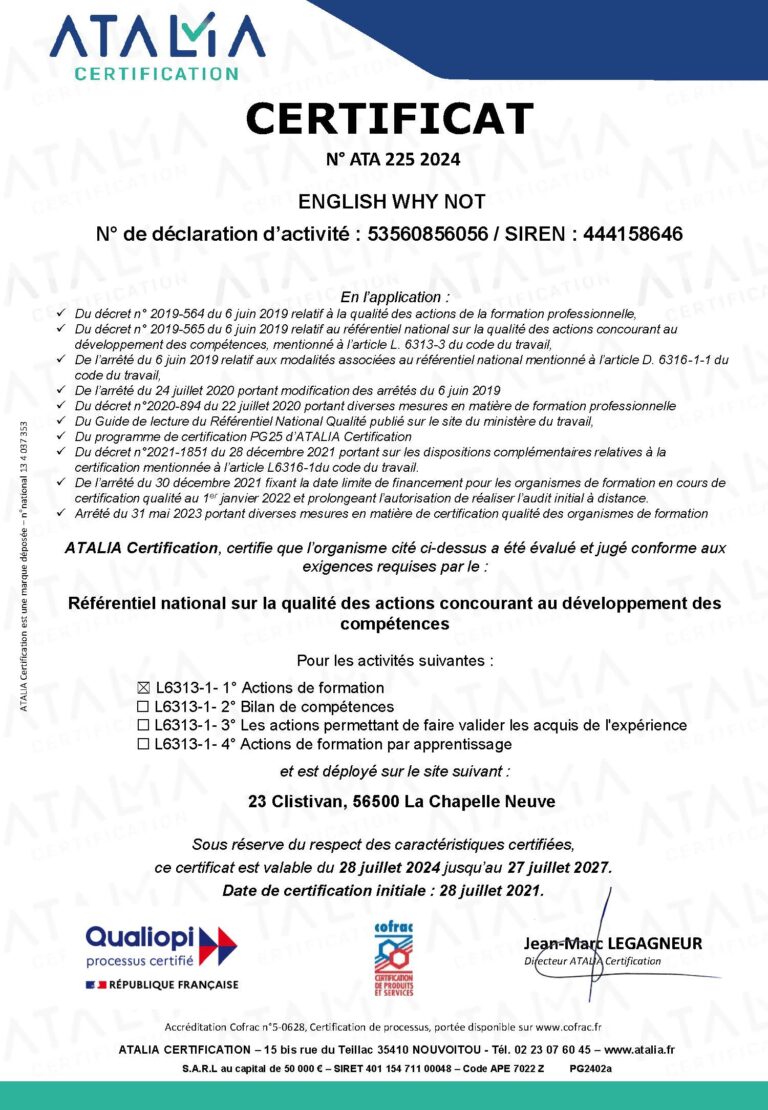 Certificat Qualiopi No. ATA 225 2024 English - why not